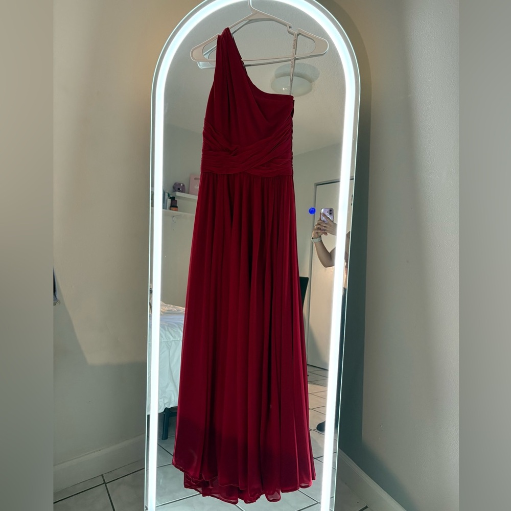 David's Bridal One-Shoulder Red Dress